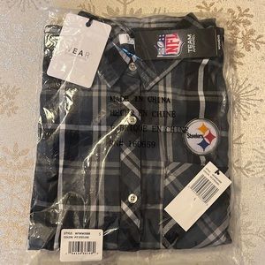NEW Erin Andrews WEAR Pittsburgh Steelers plaid long sleeve shirt Logo Back Sm